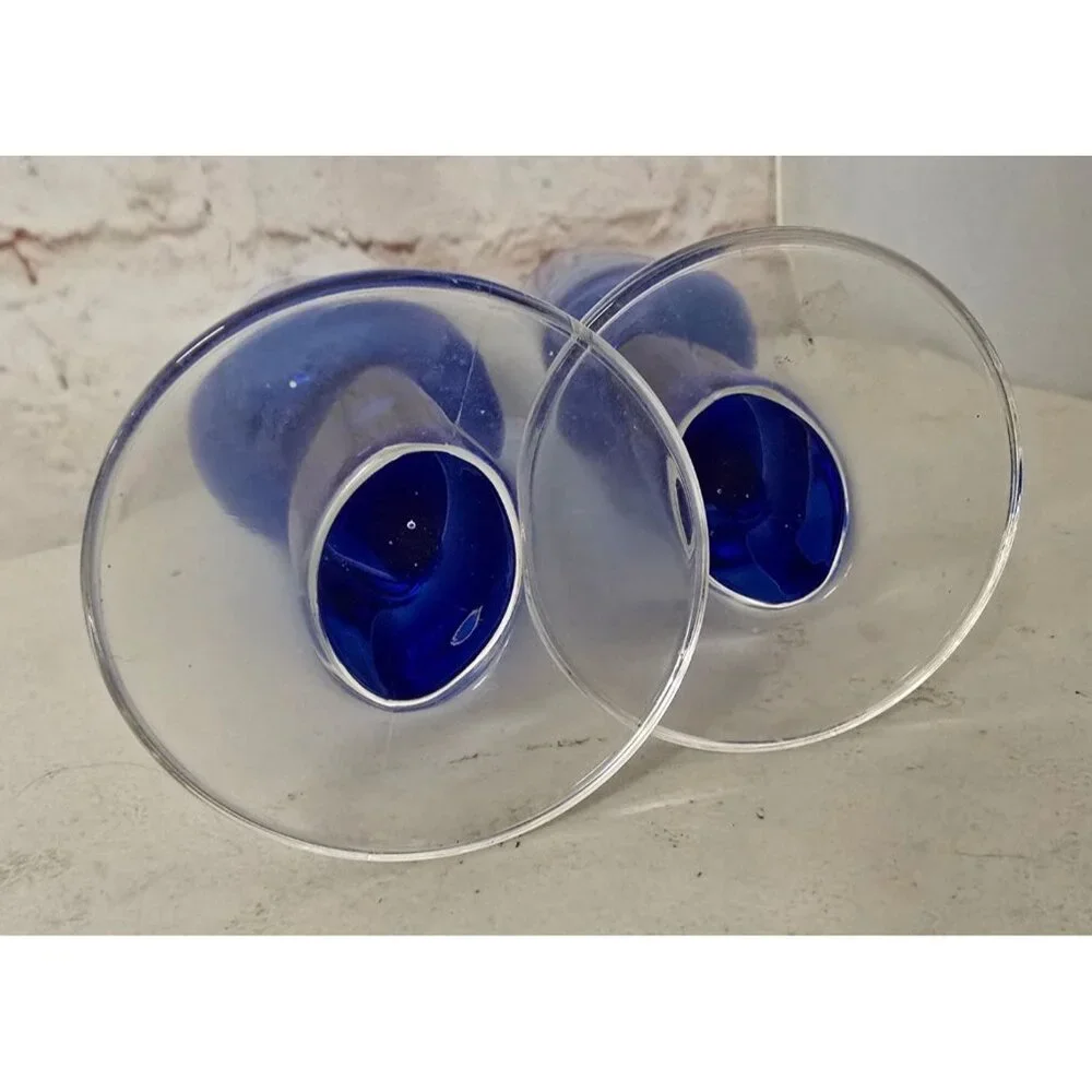 Pair of Bormioli Rocco Into The Blue Italian Art Glass Champagne Flutes Glasses - Picture 4 of 5